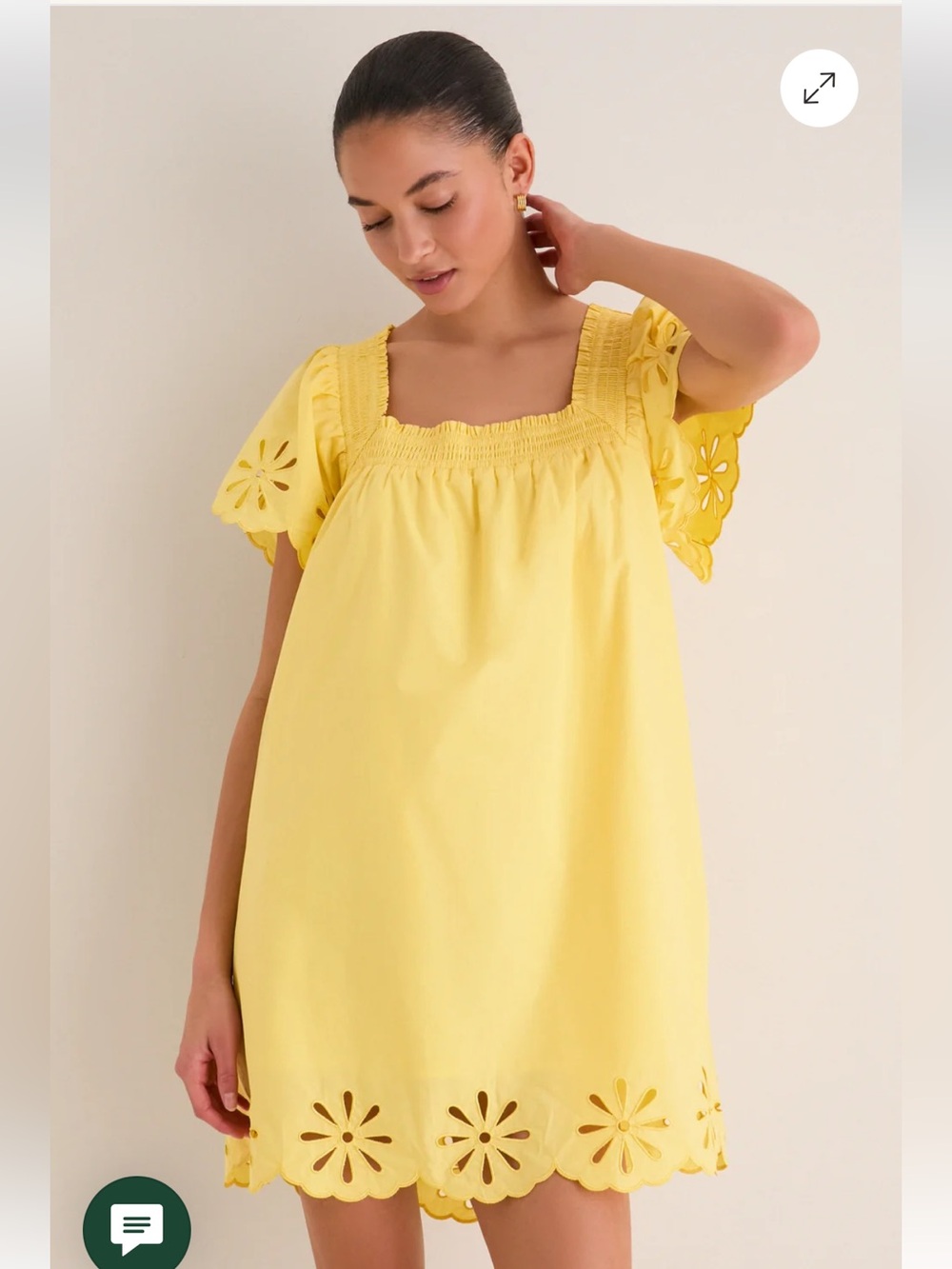 English factory Yellow Embroidered Square-Neck Women’s Dress